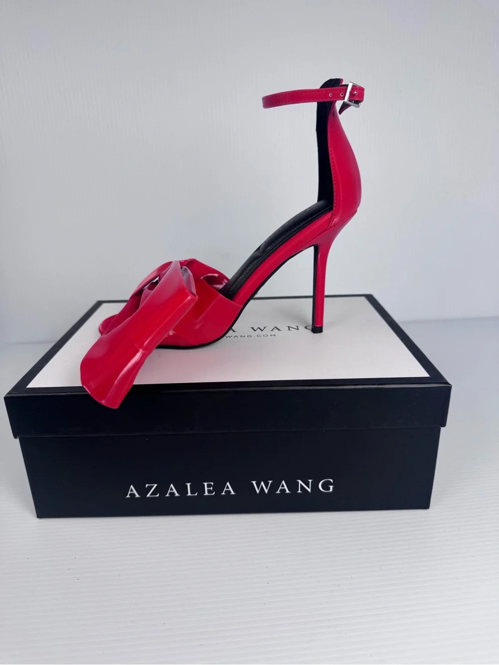 Azalea Wang Red Patent Bow Heels Ankle Strap Stiletto Sandals NIB Sz 6.5, 7, 8